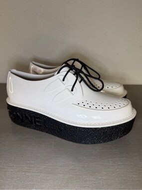 Melissa x A La Garconne Creeper Womens White Platform Lace-Up Jelly Shoes Size 8